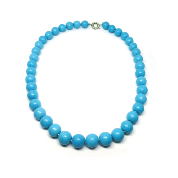 Turquoise Howlite 12 mm Gemstone Bead Statement Necklace With Trigger Clasp 17