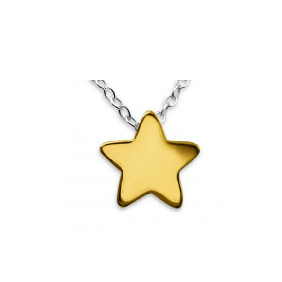 Yellow Gold Plated on 925 Sterling Silver Star Pendant Charm Chain Necklace