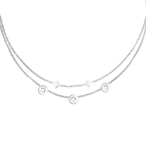 Silver Stainless Steel Double Layered Chain Necklace With Star Charms