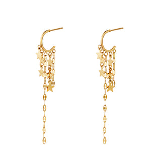 Gold Plated Stainless Steel Half Hoop Earrings with Chains & Star Dangles