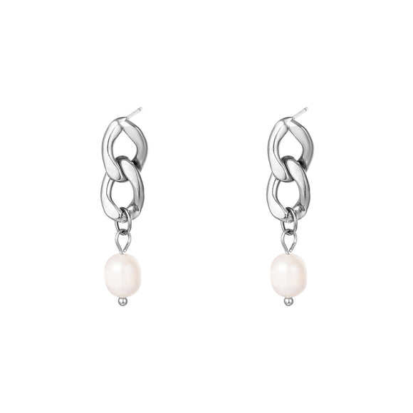 Stainless Steel Chain Earrings with Pearls