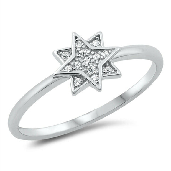 Sterling Silver & Pave Set Cubic Zirconia CZ Star Stacking Ring J L N P R T