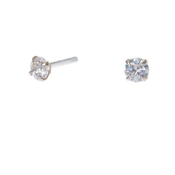 Tiny 2 mm Sterling Silver Round Cubic Zirconia Solitaire Stud Earrings