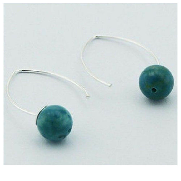 Sterling Silver Drop Earrings with 8mm Round Turquoise Beads
