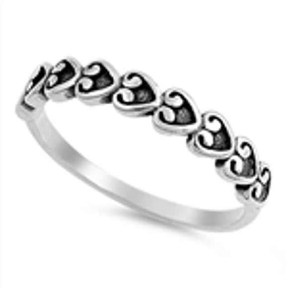 Oxidised Sterling Silver Heart Stacking Band Ring 4 mm