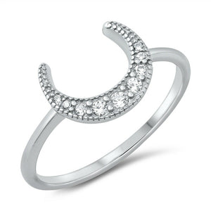 Sterling Silver & Cubic Zirconia Milgrain Crescent Moon Ring