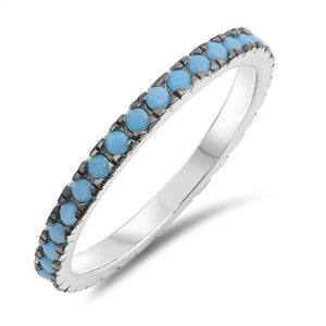 Blackened Sterling Silver & Imitation Turquoise Eternity Band Ring