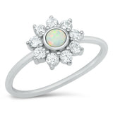 Sterling Silver White Opal Cluster Ring With CZ Halo