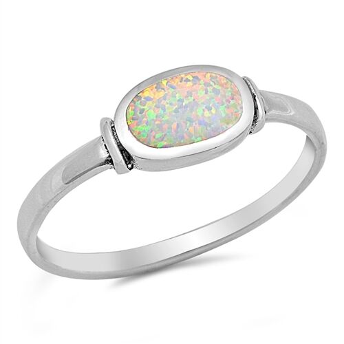 Sterling Silver & Bezel Set Lab Created Opal Stacking Ring