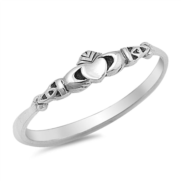 Skinny Sterling Silver Celtic Style Claddagh Stacking Ring