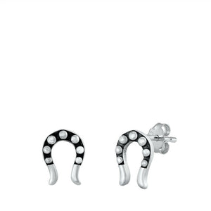 Oxidised Sterling Silver Lucky Horseshoe Stud Earrings 9 mm