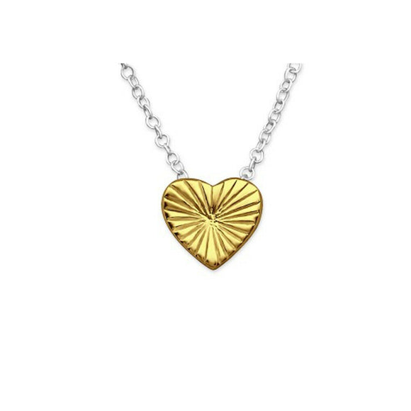 Yellow Gold Plated on Sterling Silver Heart Charm Necklace