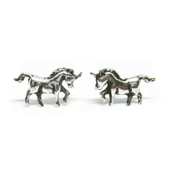 Oxidised Sterling Silver Unicorn Pegasus Horse Stud Earrings 5 x 13 mm
