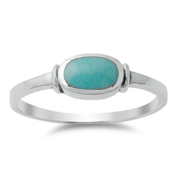 925 Sterling Silver & Bezel Set Oval Turquoise Gemstone Stacking Stacker Ring
