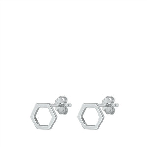 Sterling Silver Hexagon Honeycomb Stud Earrings 6 mm