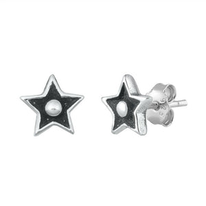 Dainty Oxidised Sterling Silver Star Dot Stud Earrings 6 mm