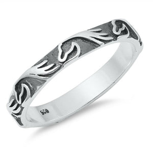 Oxidised Sterling Silver Horse Band Stacking Ring