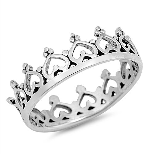 Sterling Silver Heart & Crown Stackable Band Ring