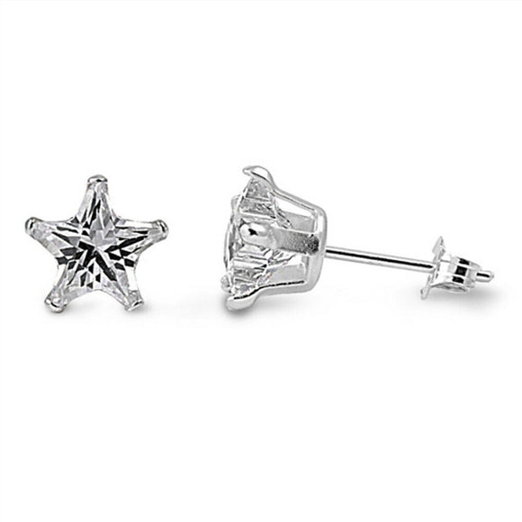 Tiny 4 mm Cubic Zirconia Star Stud Earrings Set In Sterling Silver