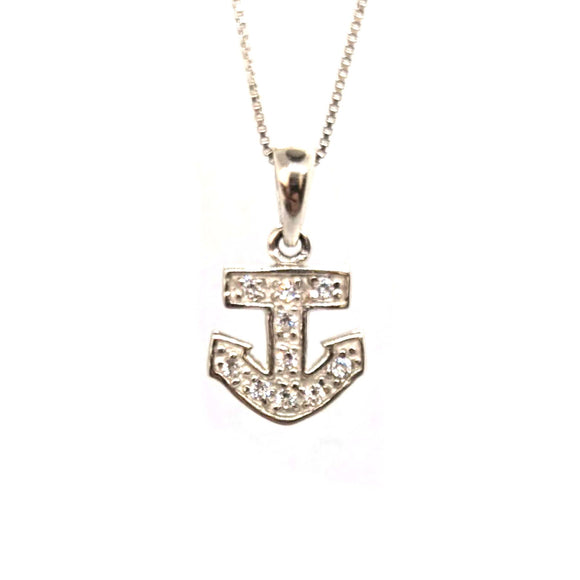 Sterling Silver Cubic Zirconia Anchor Pendant