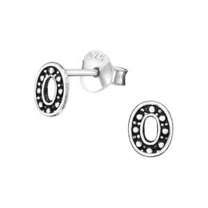 Bali Style Oxidised Sterling Silver Oval Stud Earrings