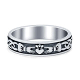 Celtic Style Sterling Silver Claddagh Band Ring 5 mm Wide