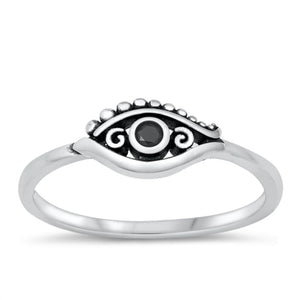Sterling Silver & Black Cubic Zirconia Evil Eye Ring