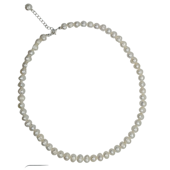 White Freshwater Pearl Choker With Sterling Silver Clasp