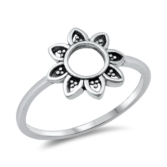 Bali Style Oxidised Sterling Silver Mandala Sun Flower Ring