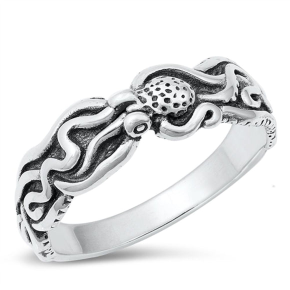 Oxidised Sterling Silver Octopus Ring