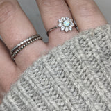 Sterling Silver White Opal Cluster Ring With CZ Halo