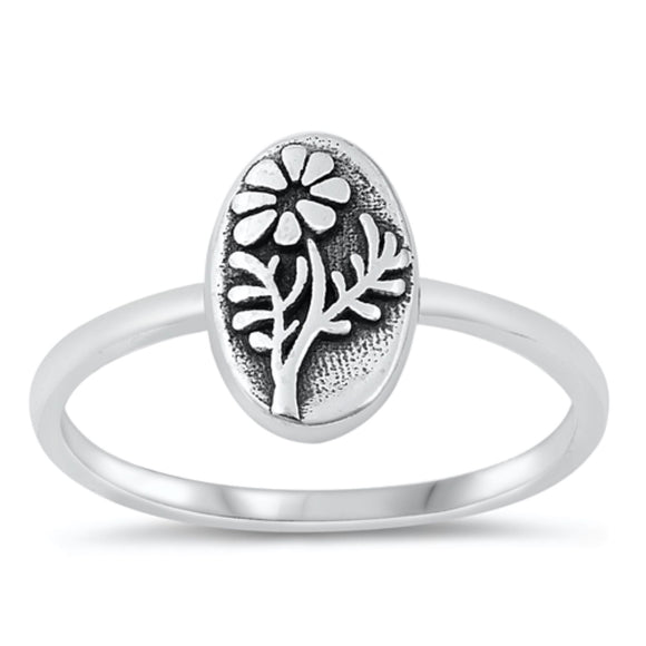 Oxidised Sterling Silver Oval Flower Ring
