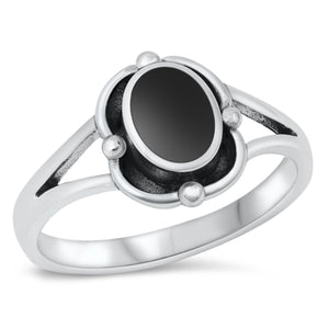 Vintage Style Sterling Silver Black Agate Oval Ring