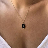 Vintage Style PVD Gold Stainless Steel & Black Enamel Pendant Necklace