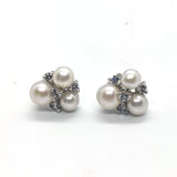 Sterling Silver Pearl Cubic Zirconia Cluster Earrings