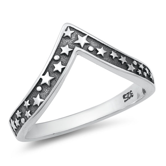 Oxidised Sterling Silver Star Wishbone Ring