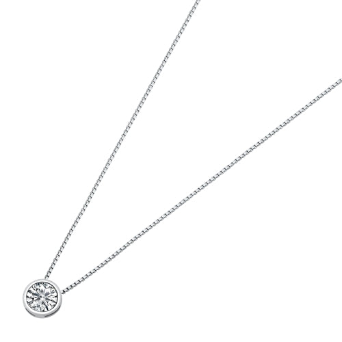 Sterling Silver Solitaire Cubic Zirconia Pendant Necklace