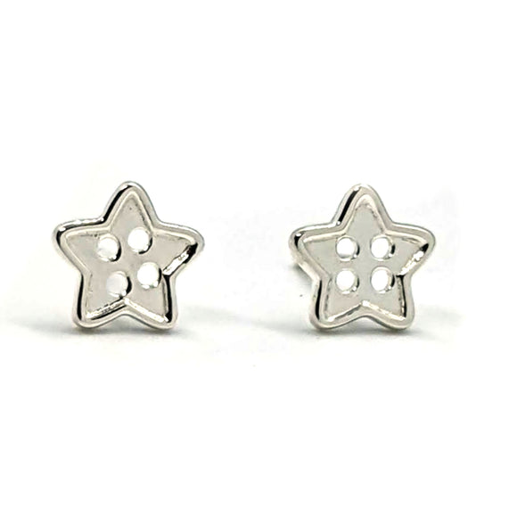 Sterling Silver Star Button Stud Earrings