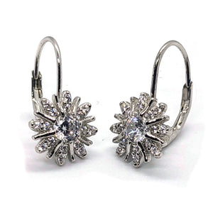 Sterling Silver Cubic Zirconia Cluster Drop Earrings