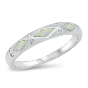 Sterling Silver White Opal Inlaid Band Ring