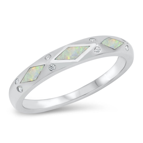 Sterling Silver White Opal Inlaid Band Ring