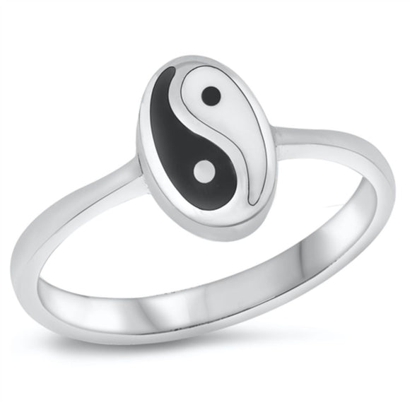 Sterling Silver Black & White Yin Yang Ring
