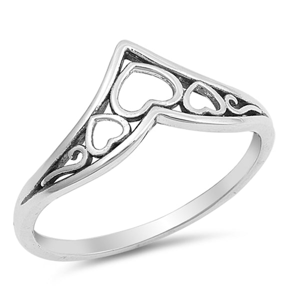 Oxidised Sterling Silver Triple Heart Wishbone Ring