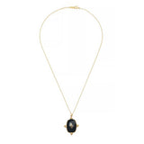 Vintage Style PVD Gold Stainless Steel & Black Enamel Pendant Necklace