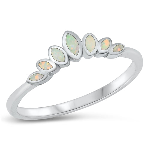 Sterling Silver & White Opal Tiara Wishbone Ring